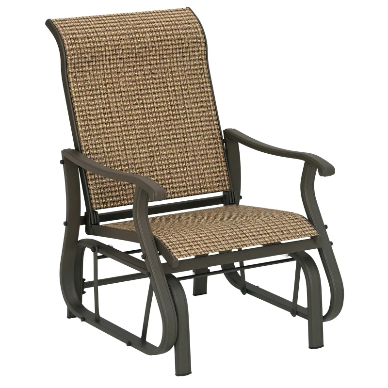 Outsunny Outdoor Glider Chair, Patio Glider with Steel Frame and Mesh Fabric, Outdoor Patio Chair for Backyard, Garden and Porch, Light Mixed Brown