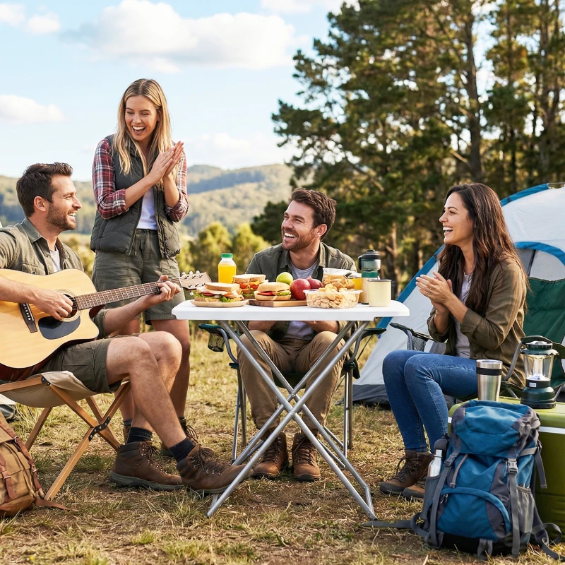 Outsunny Folding Picnic Table 5-Level Height Adjustment, Portable Camping Table for Outdoor Indoor Use 30" x 20", White