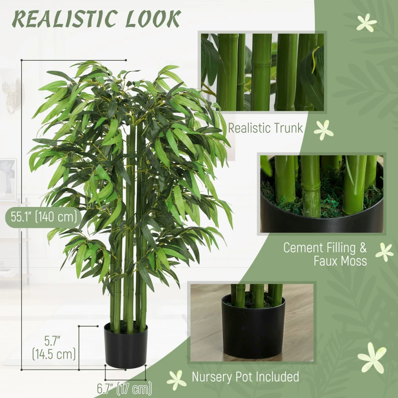 HOMCOM 4.6FT Artificial Bamboo Tree Set of 2, Decorative Faux Plant in Nursery Pot, Faux Tree for Home Indoor Decor