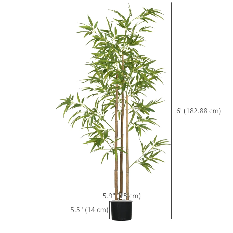 HOMCOM Set of 2 6ft Artificial Tree, Indoor Fake Bamboo with Pot, for Home Office Living Room Decor