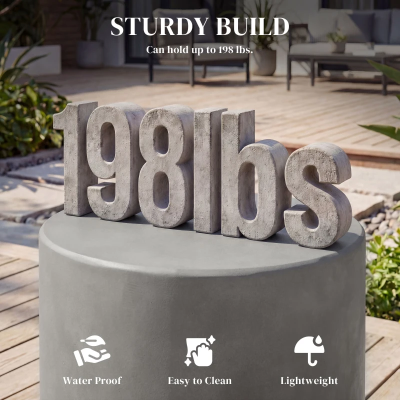 HOMCOM Lightweight Accent Table with Concrete Finish Round Side Table, Light Gray