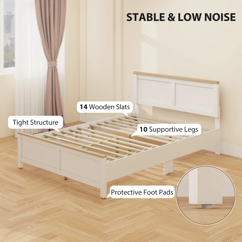 HOMCOM Full Bed Frame with Headboard, Modern Platform Bed Frame with Wooden Slats, No Box Spring Needed, Easy Assembly, White