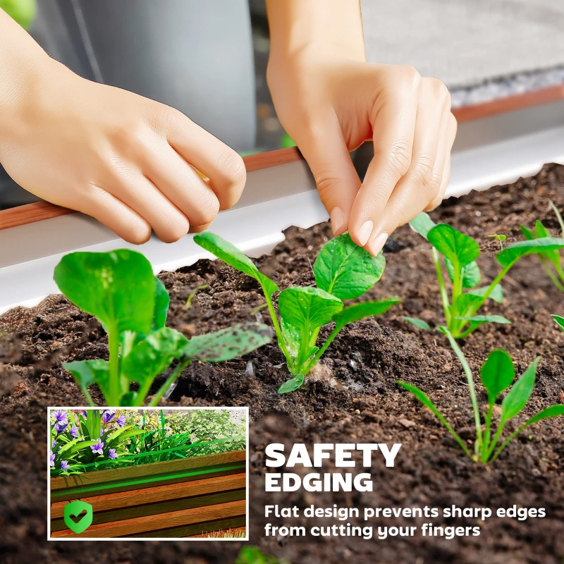 Outsunny Galvanized Raised Garden Beds, Outdoor Planter Box, Set of 2, for Flowers, Herbs and Vegetables, Brown Wood Effect