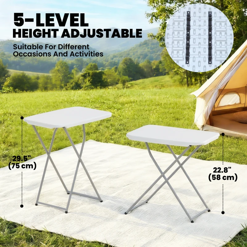 Outsunny Folding Picnic Table 5-Level Height Adjustment, Portable Camping Table for Outdoor Indoor Use 30" x 20", White