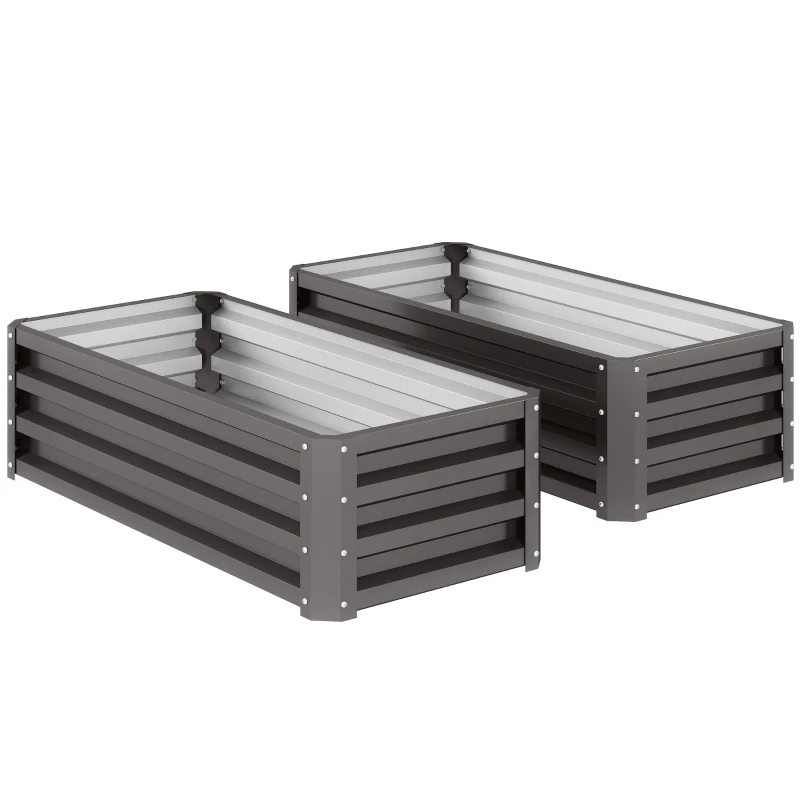 Outsunny Galvanized Raised Garden Beds, Outdoor Planter Box, Set of 2, for Flowers, Herbs and Vegetables, Dark Grey