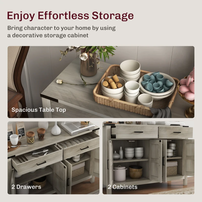 HOMCOM Side Cabinet, Farmhouse Kitchen Storage Cabinet w/ 2 Drawers and Shelves for Living Room, Entryway, Grey