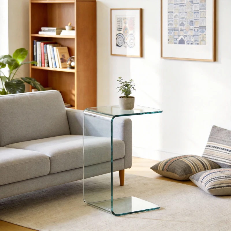 HOMCOM Glass Coffee Table, Clear Coffee Table for Living Room, Modern Rectangle Center Table with Safe Rounded Edges