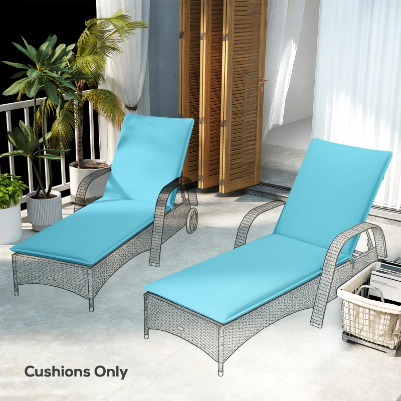 Outsunny Foldable Chaise Lounge Cushion Set of 2, Outdoor Lounge Chair Cushion Set, UPF50+ 200gsm Fabric, 48" x 23", Light Blue
