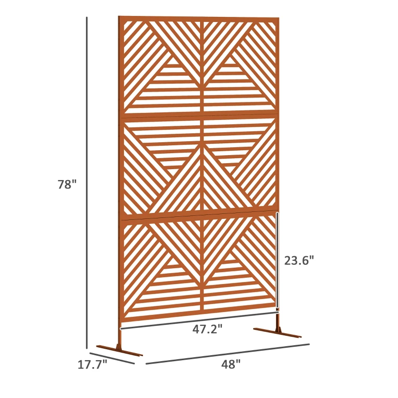 Outsunny Decorative Privacy Fence Screen, Metal Outdoor Privacy Screen Climbing Plant Trellis with Stand, Rhombus Brown