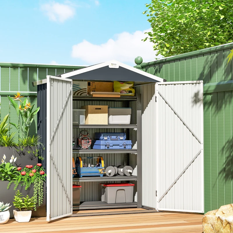 Outsunny 4.4' x 3' Outdoor Storage Shed with Double Doors, Metal Garden Shed for Backyard Patio