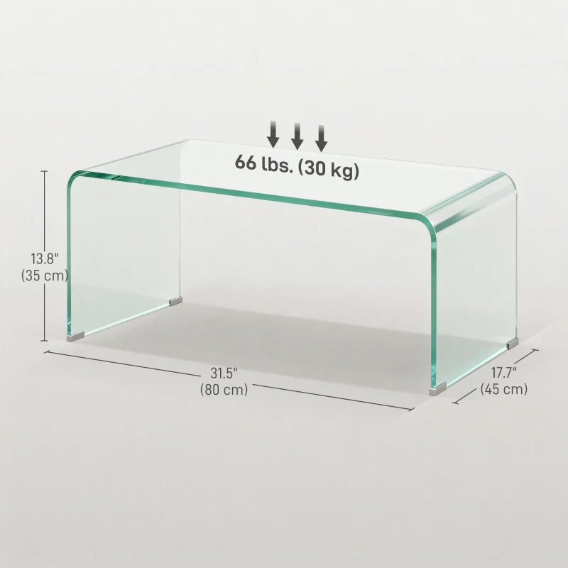 HOMCOM Glass Coffee Table, Clear Coffee Table for Living Room, Modern Rectangle Center Table with Safe Rounded Edges
