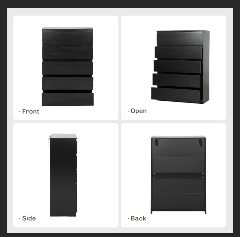 HOMCOM Dresser for Bedroom with 5 Drawers, Modern Chest of Drawers for Living Room, Closet, Hallway, Black