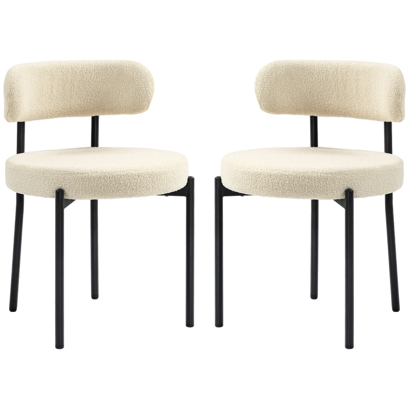 HOMCOM 2 Pieces Kitchen Chairs, Modern Dining Chairs w/ Berber Fleece Upholstery and Steel Legs for Living Room, Beige