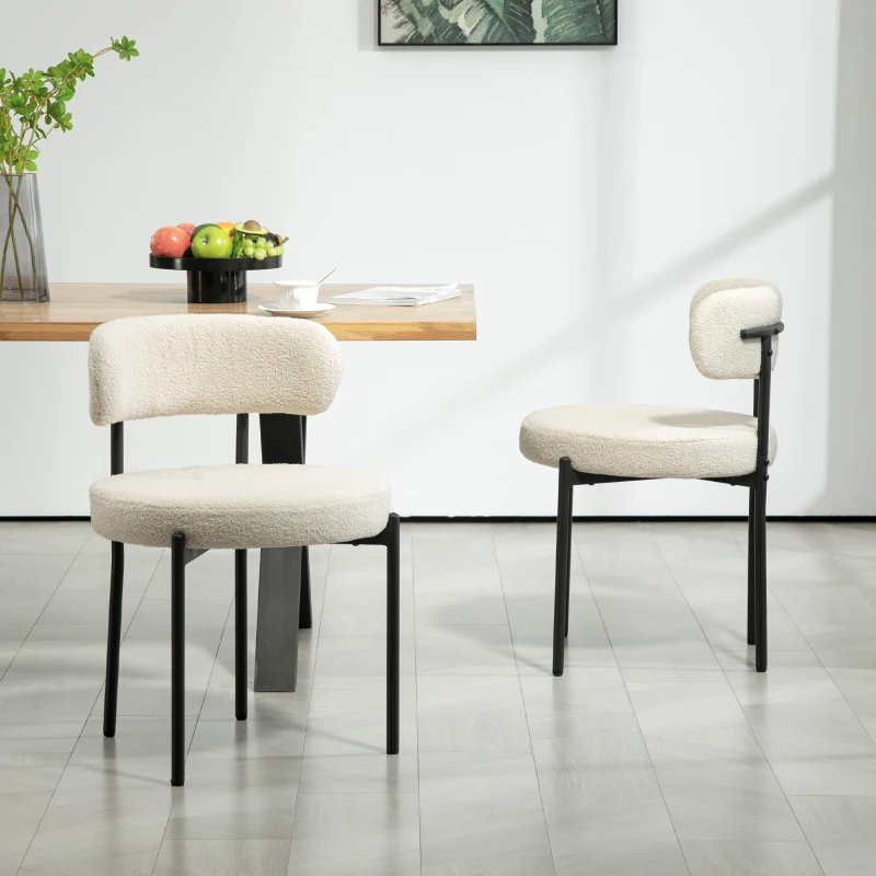 HOMCOM 2 Pieces Kitchen Chairs, Modern Dining Chairs w/ Berber Fleece Upholstery and Steel Legs for Living Room, Beige