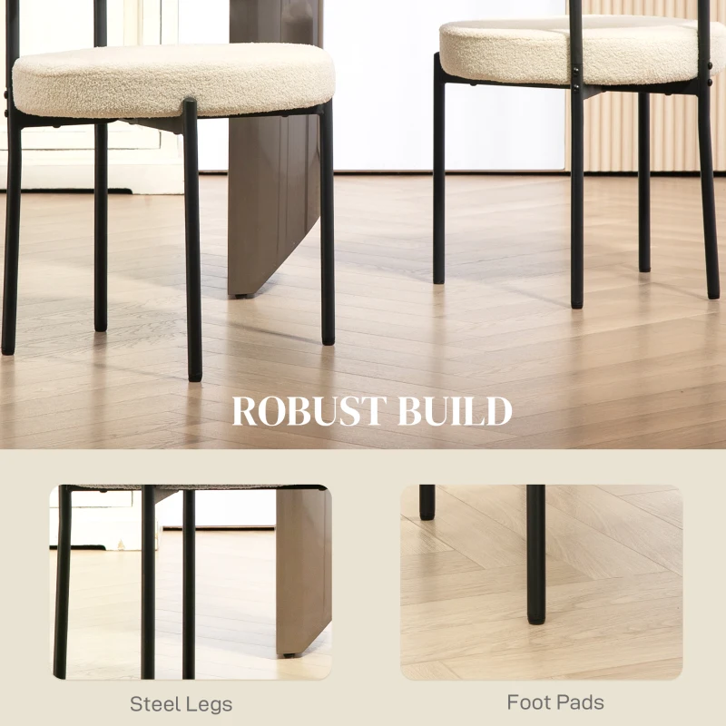 HOMCOM 2 Pieces Kitchen Chairs, Modern Dining Chairs w/ Berber Fleece Upholstery and Steel Legs for Living Room, Beige