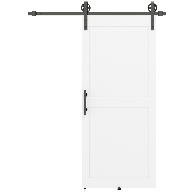 HOMCOM 36inx84in Barn Door with 6FT Sliding Door Hardware Kit, Handle, Upgraded Rollers and Floor Guide, Waterproof, White