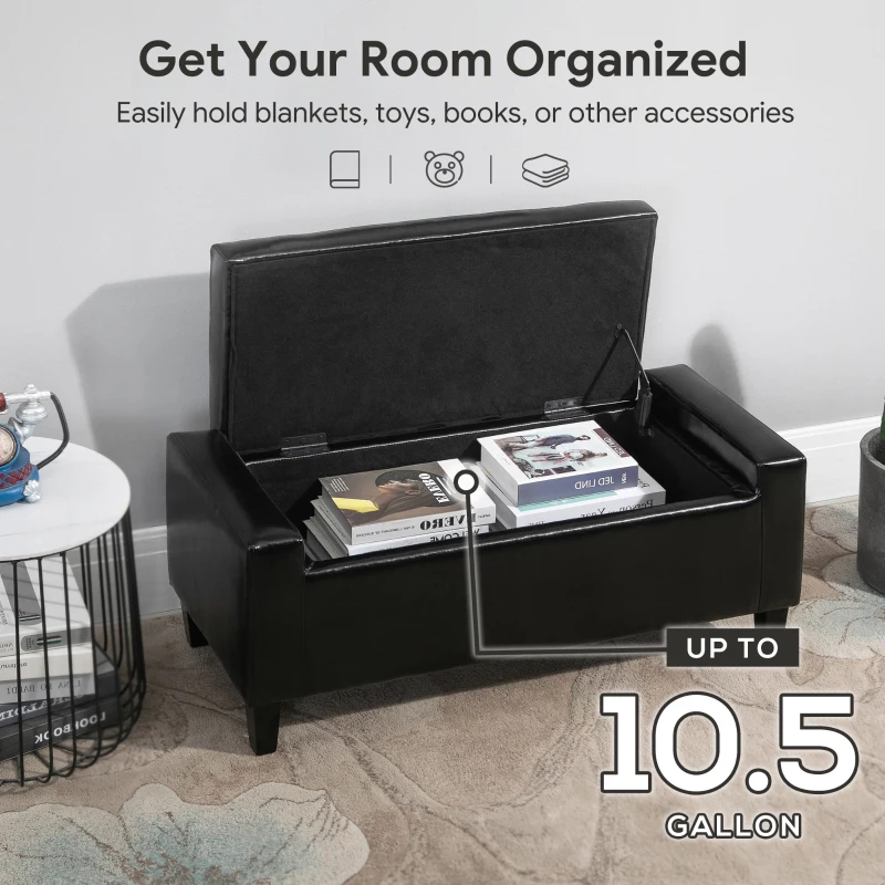 HOMCOM Storage Ottoman Bench, PU Leather Upholstered Bench with Tufted Design, Black