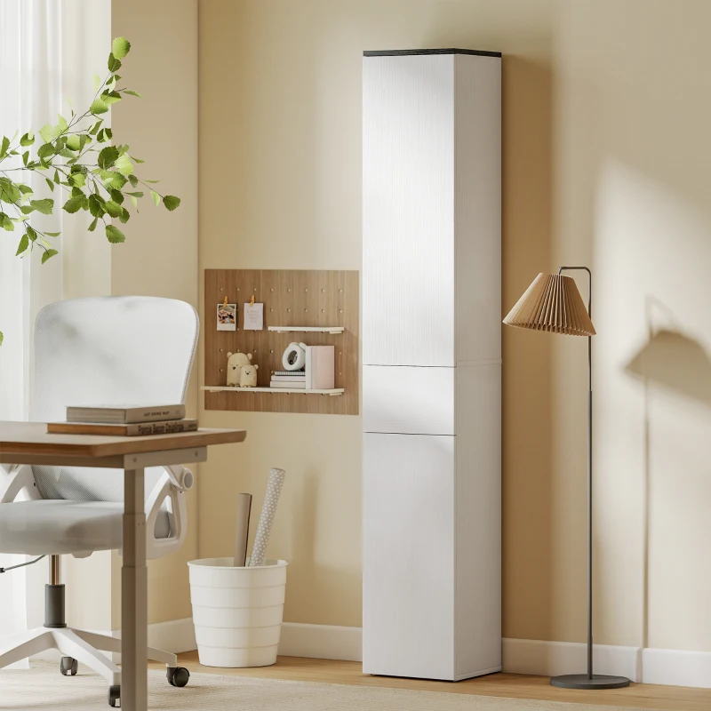 HOMCOM Tall Bathroom Cabinet with 2 Cupboards and Drawer, Slim Bathroom Storage Cabinet with Adjustable Shelves, White