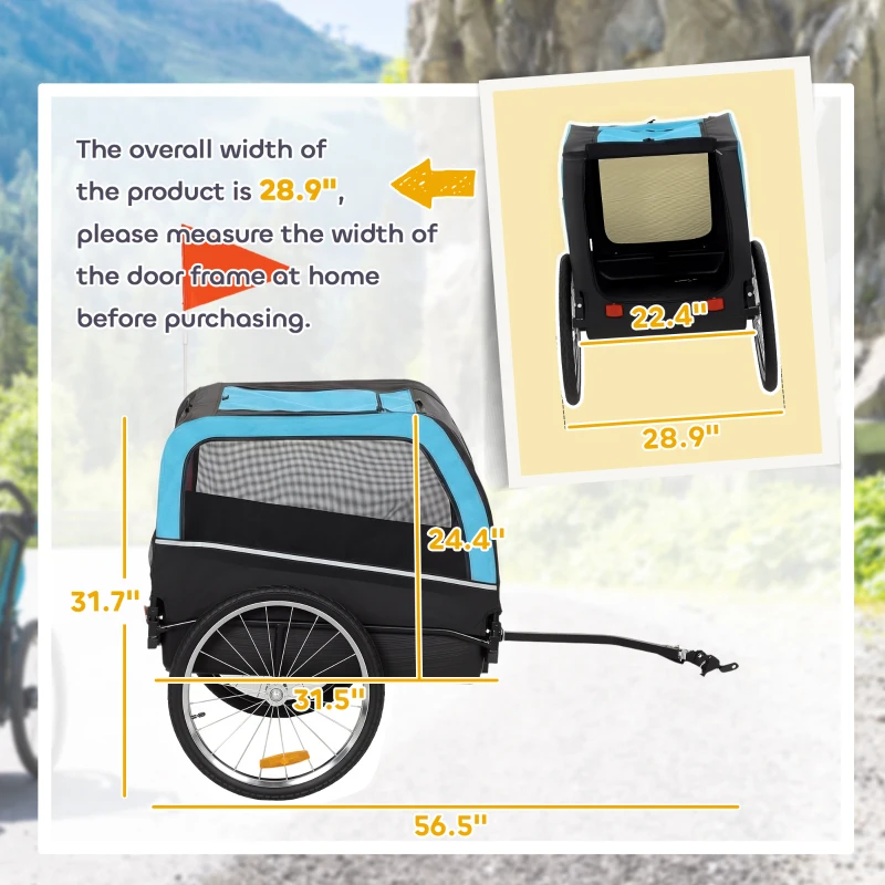 PawHut Dog Bike Trailer, Pet Cart Bicycle Carrier with 20" Air Tires, Quick-Release Wheels, Reflectors, Flag