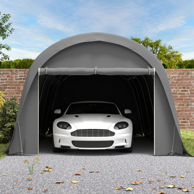 Outsunny 12' x 23.6' Heavy Duty Carport, UPF50+ Portable Garage Car Canopy Tent with Galvanized Frame, Large Door, Dark Gray