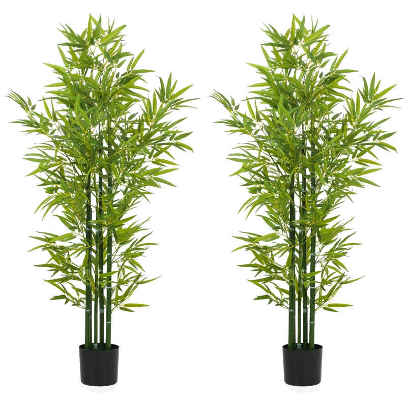 HOMCOM 5FT Artificial Bamboo Tree, Faux Decorative Plant in Nursery Pot for Indoor Decor, Set of 2