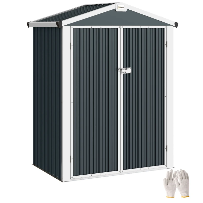Outsunny 4.4' x 3' Outdoor Storage Shed with Double Doors, Metal Garden Shed for Backyard Patio