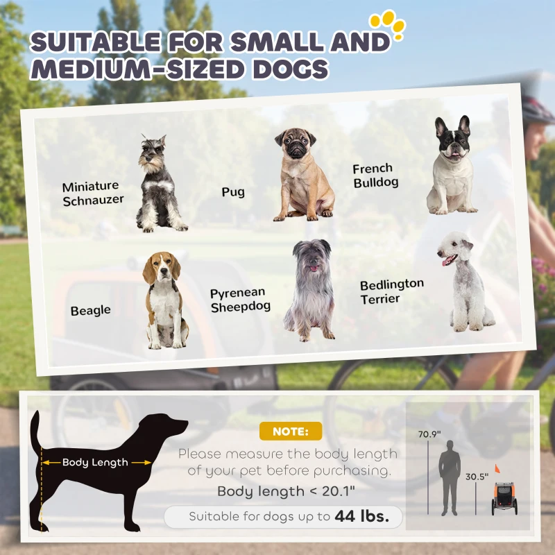 PawHut Dog Bike Trailer, Pet Cart Bicycle Carrier with 2 Entrances, Quick Release Wheels, Reflectors, Flag, Safety Leash