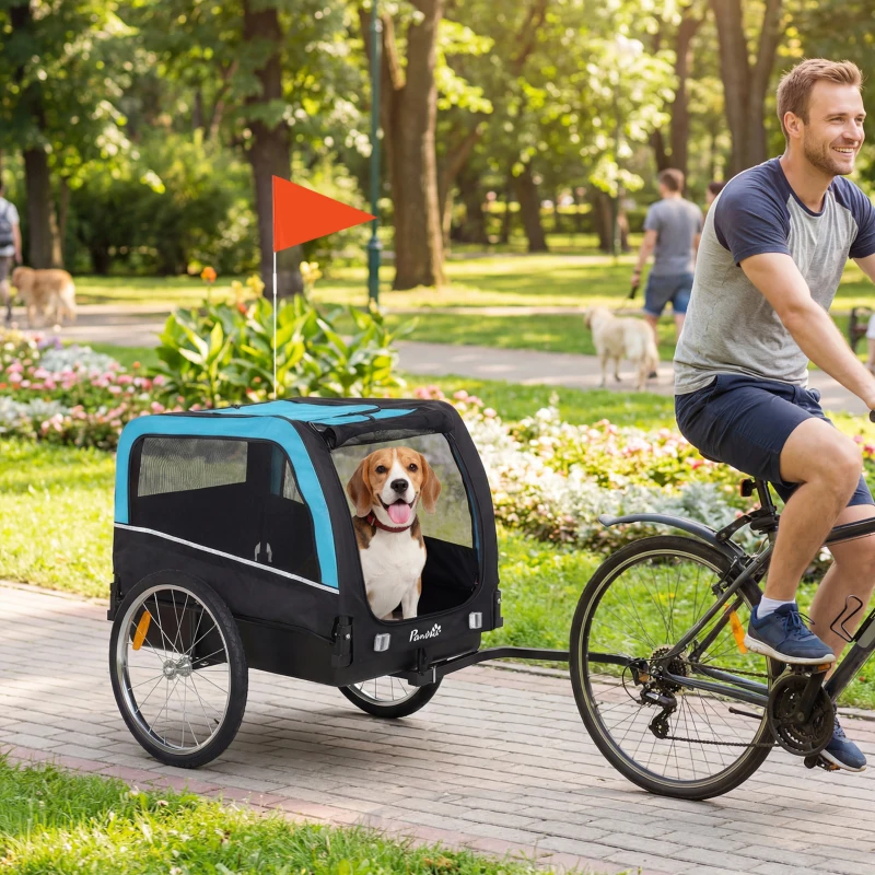 PawHut Dog Bike Trailer, Pet Cart Bicycle Carrier with 20" Air Tires, Quick-Release Wheels, Reflectors, Flag