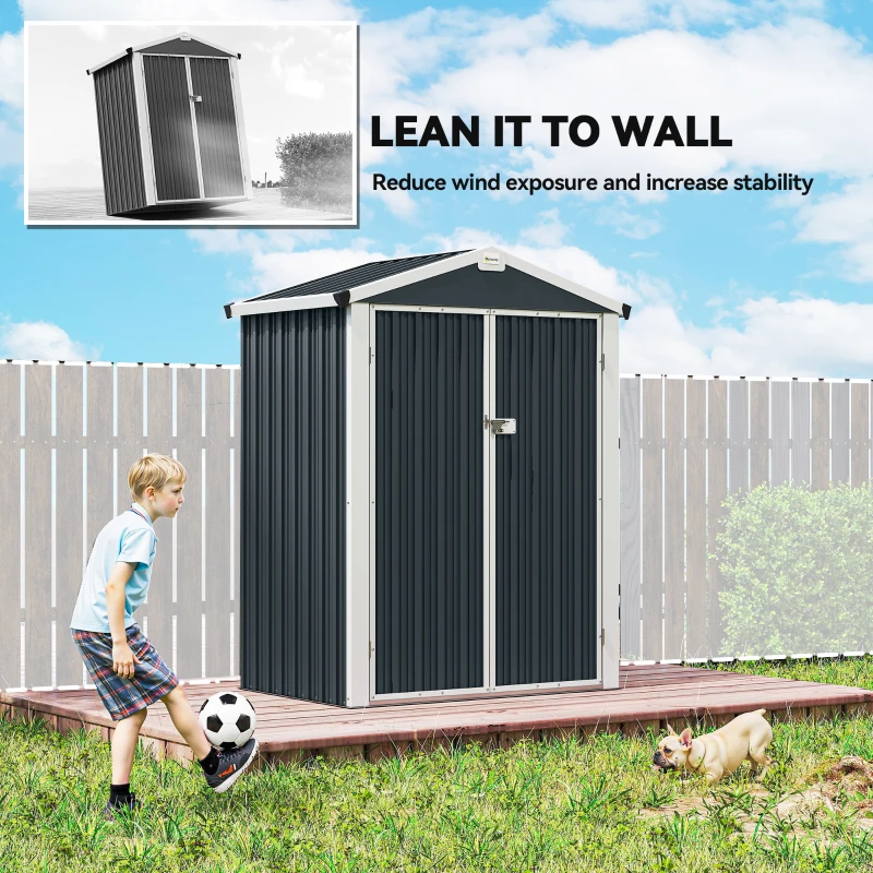 Outsunny 4.4' x 3' Outdoor Storage Shed with Double Doors, Metal Garden Shed for Backyard Patio