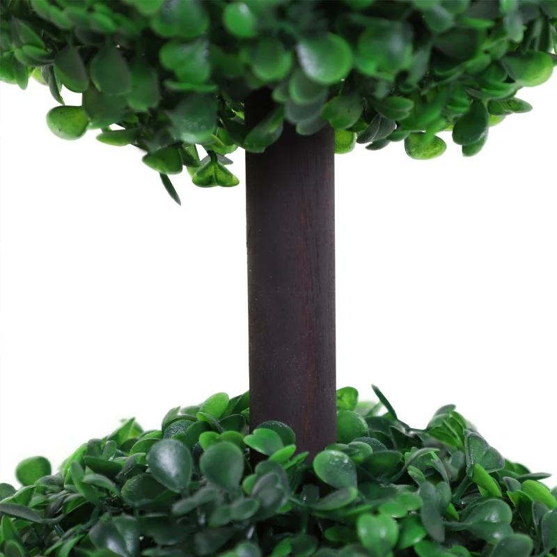 Outsunny Set of 2 Artificial Ball Boxwood Topiary Trees, 44.1" Fake Plants in Pots for Outdoor Indoor Decor, Dark Green