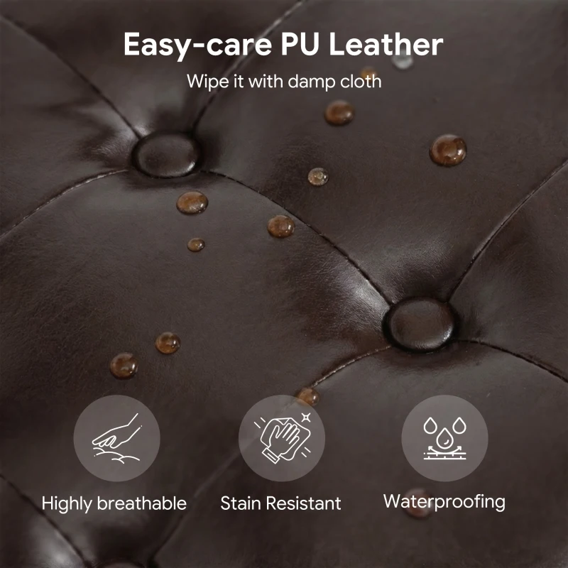 HOMCOM Storage Ottoman Bench, PU Leather Upholstered Bench with Tufted Design, Brown