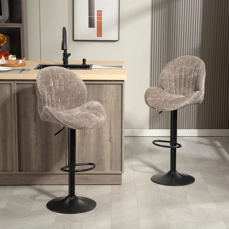 HOMCOM Bar Stools Set of 2, Swivel Barstools with Back, Adjustable Height and Footrest for Kitchen Island, Dining Room, Brown