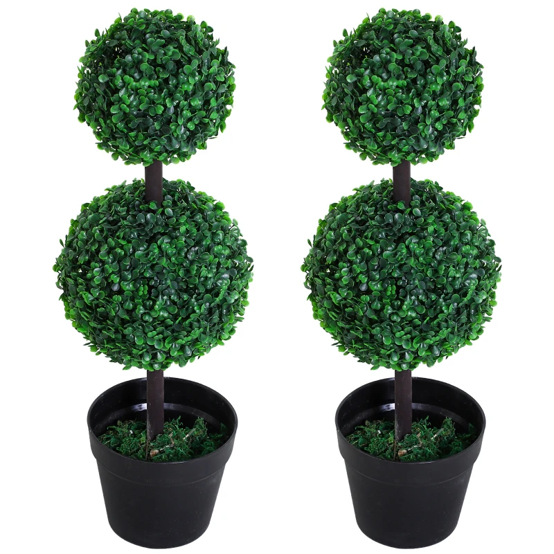 Outsunny 2 Ball Topiary Tree in Pot for Home Decor Set of 2, Artificial Plant for Home Office, Living Room Decor, Dark Green