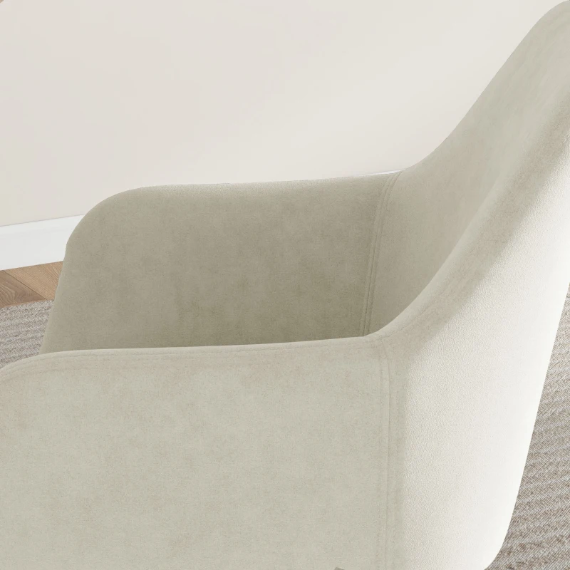 HOMCOM Dining Chairs Set of 2, Velvet-look Fabric Upholstered Kitchen Chairs with Backrest, Armrests and Steel Legs, Cream White