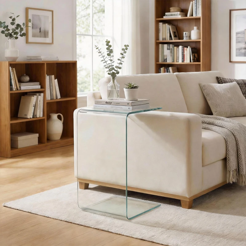 HOMCOM Glass Coffee Table, Clear Coffee Table for Living Room, Modern Rectangle Center Table with Safe Rounded Edges