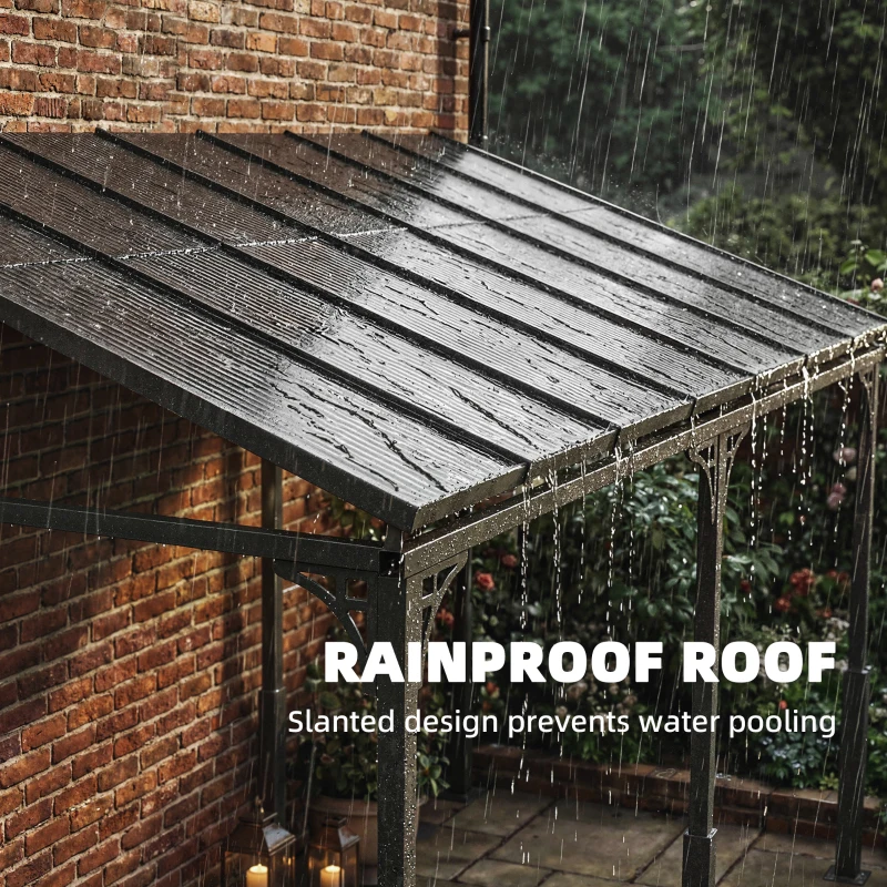 Outsunny 13' x 10' Lean to Gazebo, Hardtop Wall Mounted Outdoor Pergola with Polycarbonate Roof and Metal-Aluminium Frame