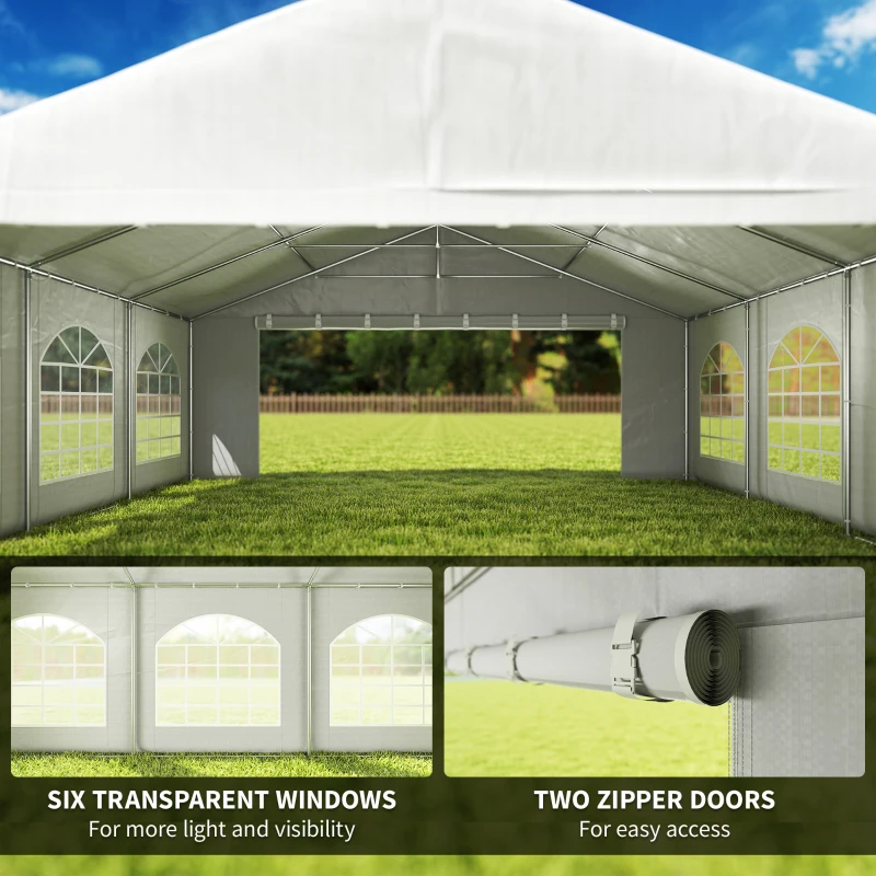 Outsunny 20' x 20' Heavy-duty Large Wedding Tent, Outdoor Carport Garage Party Tent, Patio Gazebo Canopy with Sidewall, White
