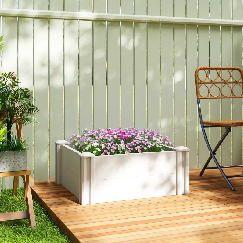 Outsunny Vinyl Raised Garden Bed Kit, 2 x 2 x 1ft Modular Elevated Garden Box with Slotting Legs and Open Bottom, White