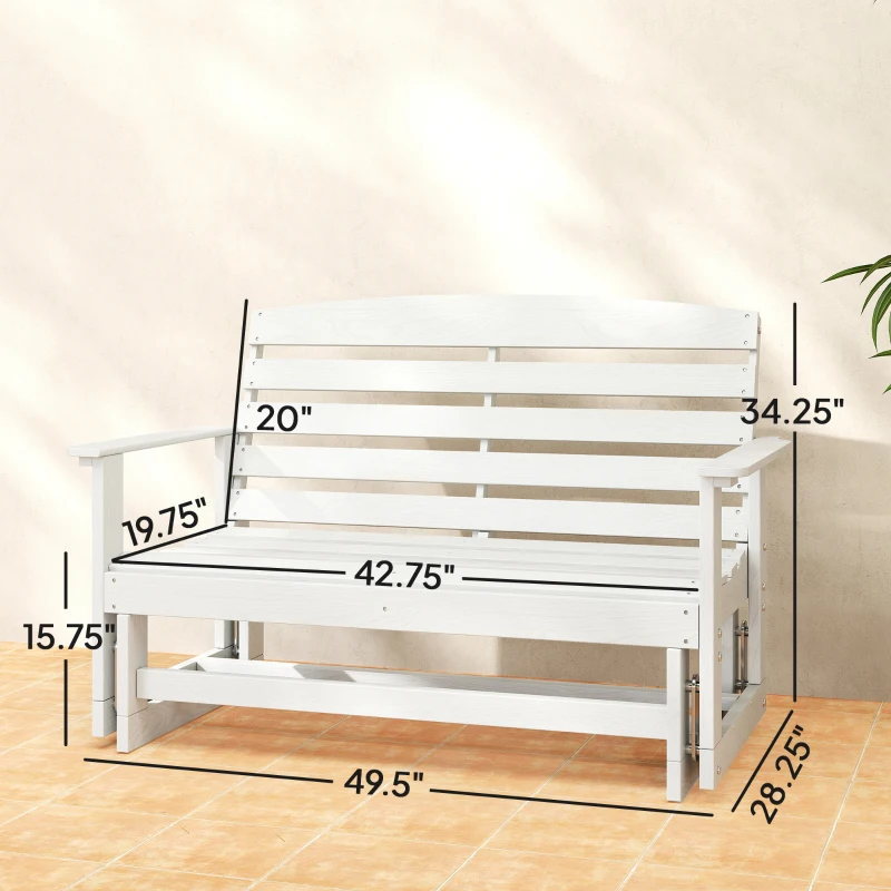 Outsunny Patio Glider Bench w/ HDPE Slatted Double Rocking Chair, Distressed White