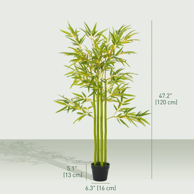 Outsunny 4FT Artificial Bamboo Tree Set of 2, Faux Decorative Plant in Nursery Pot for Indoor Decor