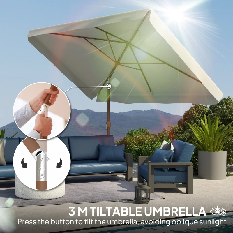 Outsunny Patio Umbrella 118.1" x 78.7" Outdoor Parasol UV50+ Protection in White