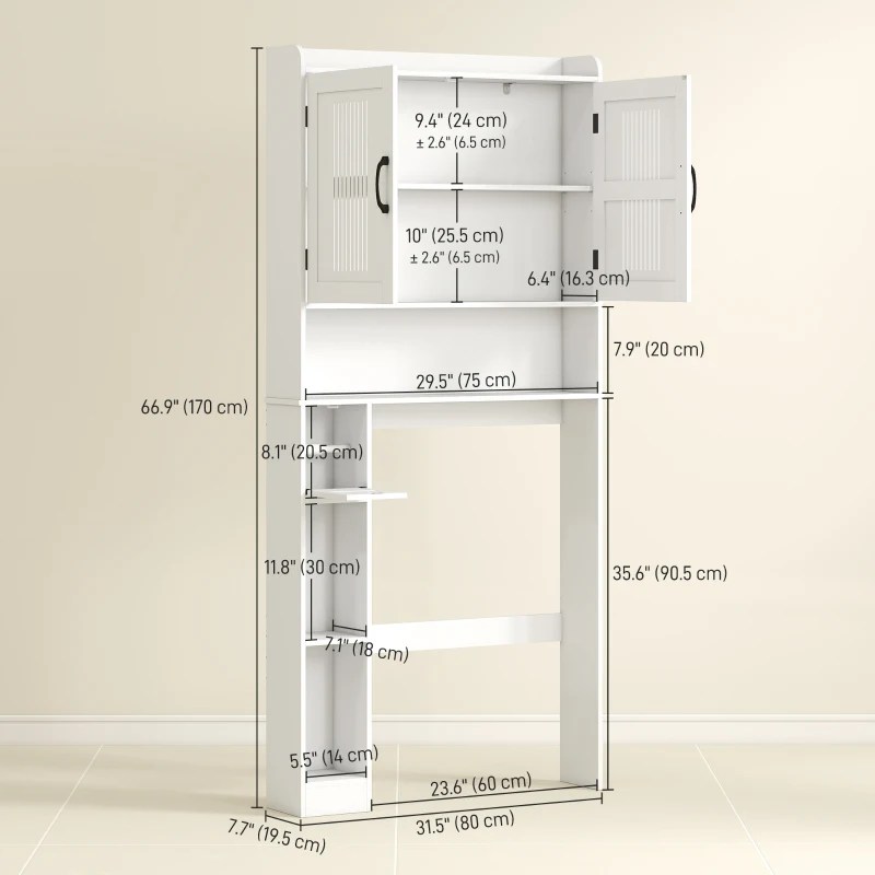 HOMCOM Over the Toilet Storage Cabinet, Bathroom Organizer with Adjustable Shelf, Toilet Paper Holder for Bathroom, Laundry