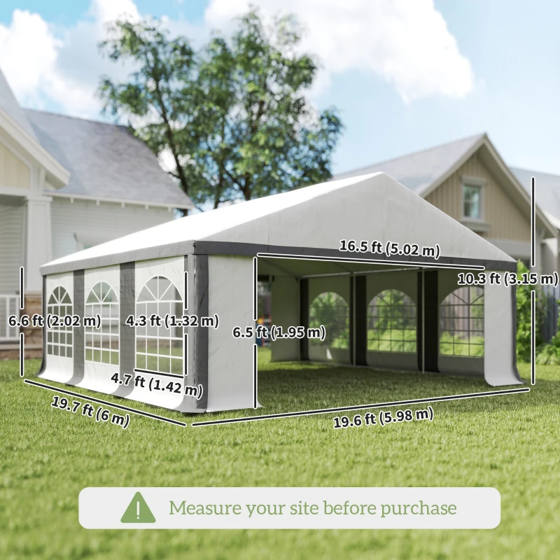 Outsunny 20' x 20' Heavy-duty Large Wedding Tent, Outdoor Carport Garage Party Tent, Patio Gazebo Canopy with Sidewall, Grey