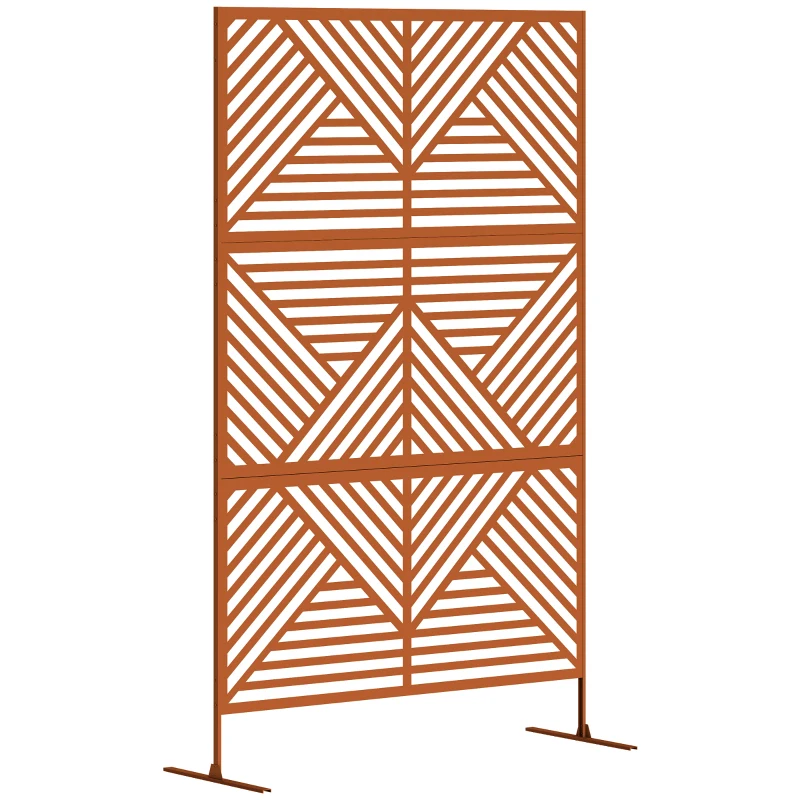 Outsunny Decorative Privacy Fence Screen, Metal Outdoor Privacy Screen Climbing Plant Trellis with Stand, Rhombus Brown