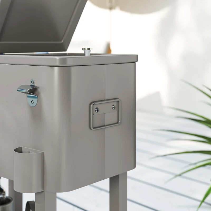 Outsunny 60 Quart Rolling Outdoor Cooler, Portable Rolling Patio Cooler Cart with Locking Wheels, Storage Shelf, Silver