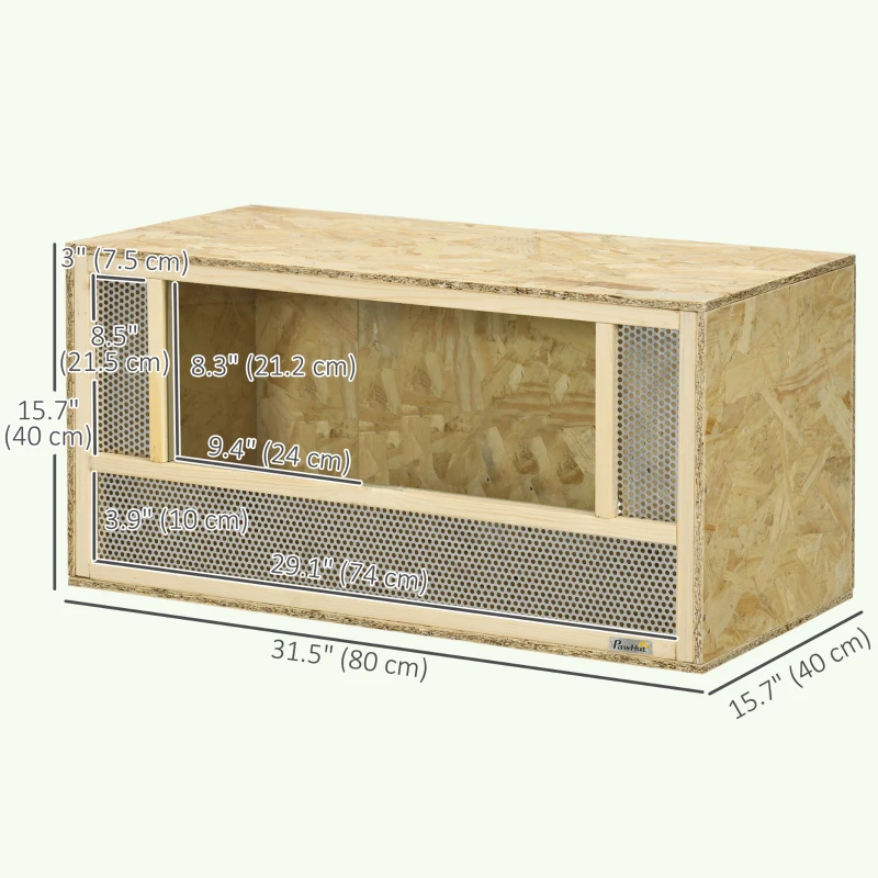 PawHut Wooden Reptile Terrarium with Sliding Door for Chameleon, Lizard, Snake, Frog, Turtle, 31.5" x 15.7" x 15.7"