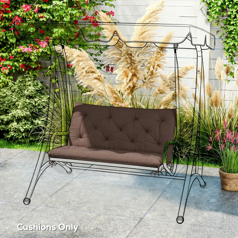 Outsunny Garden Bench Cushion with Backrest, Non-Slip 2 Seater Soft Pad with Ties, Coffee