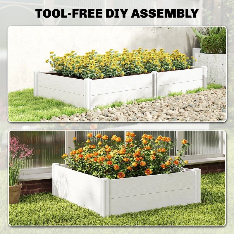 Outsunny Vinyl Raised Garden Bed Kit, 6.5 x 3 x 1ft Elevated Garden Box with Divider and Open Bottom, White
