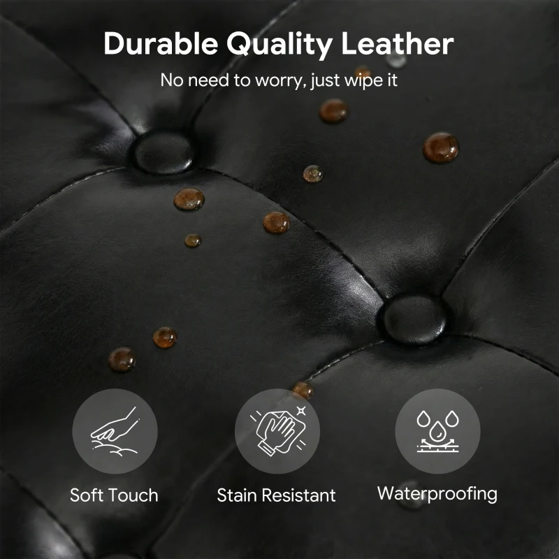 HOMCOM Storage Ottoman Bench, PU Leather Upholstered Bench with Tufted Design, Black