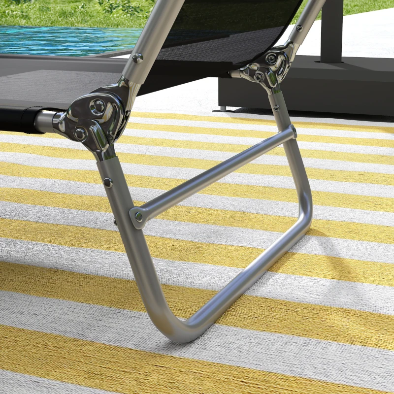 Outsunny Folding Outdoor Lounge Chair Set of 2, Reclining Tanning Chair with 5-Position Adjustable Backrest, Black